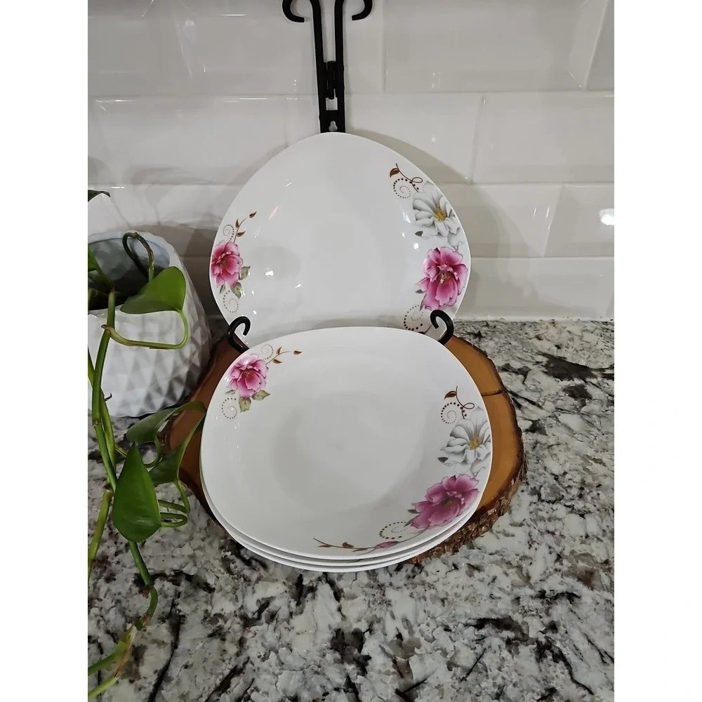 Vintage Japanese White And Pink Floral Serving Or Soup Bowls SET OF 4